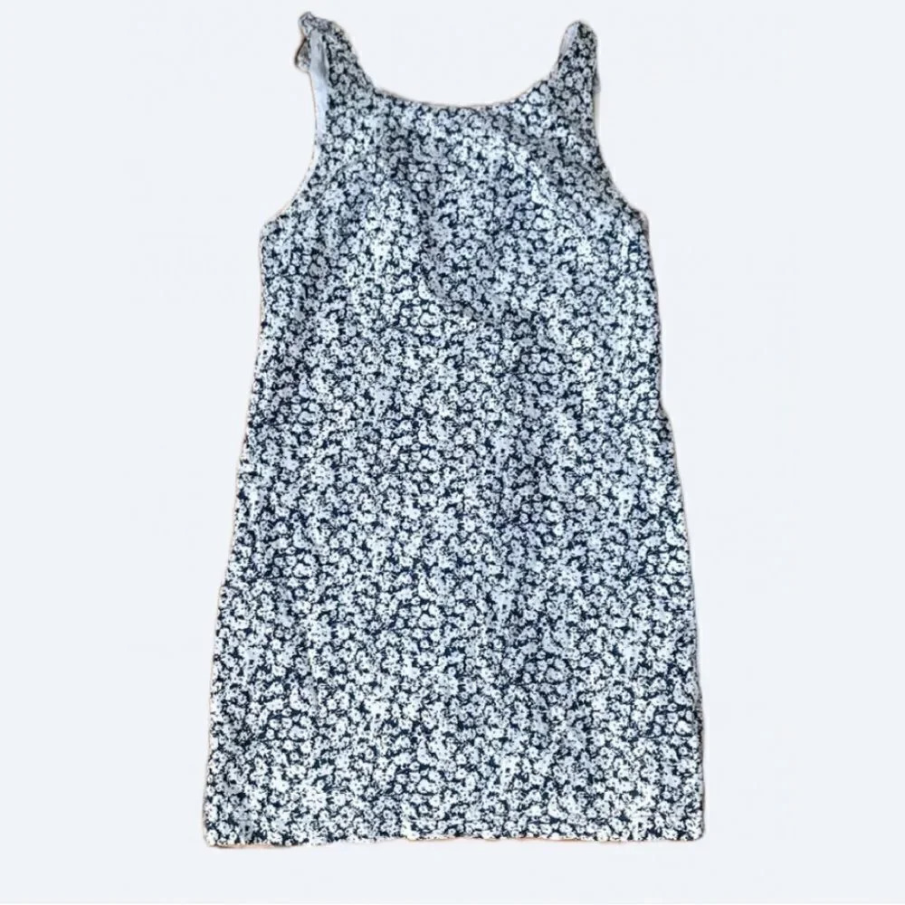 Zara TRF Navy Daisy Mini Dress Deep V Ruffle Back shift dress